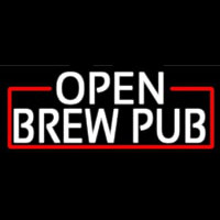 White Open Brew Pub With Red Border Neonreclame