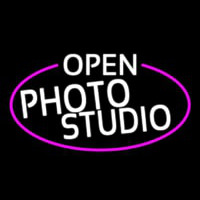 White Open Photo Studio Oval With Pink Border Neonreclame