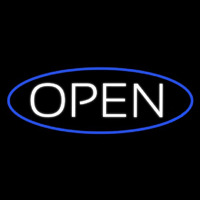 White Open With Blue Oval Border Neonreclame