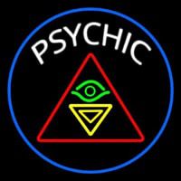 White Psychic Logo And Blue Border Neonreclame