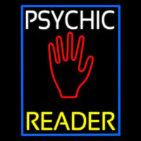 White Psychic Yellow Reader Blue Border Neonreclame