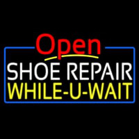 White Shoe Repair Yellow While You Wait Open Neonreclame