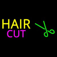 Yellow Hair Cut With Scissor Neonreclame
