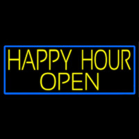 Yellow Happy Hour Open With Blue Border Neonreclame