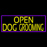 Yellow Open Dog Grooming With Purple Border Neonreclame
