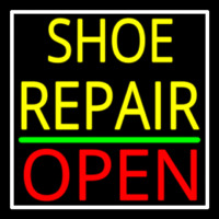 Yellow Shoe Repair Open With Border Neonreclame