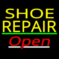 Yellow Shoe Repair Open With Green Line Neonreclame