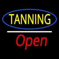Yellow Tanning Oval Blue Border Open White Line Neonreclame